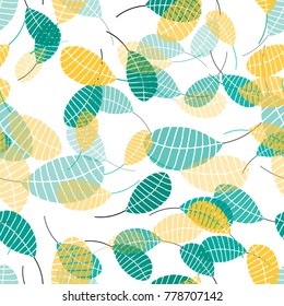 Stylish seamless pattern with refined leaves. Tropical and exotic flora. Vector illustration.