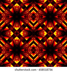 stylish seamless pattern reflecting and refracting elements of the rhombic structures in fire colors