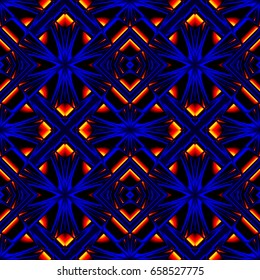 stylish seamless pattern reflecting and refracting elements of the rhombic structures in fire colors