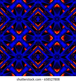 stylish seamless pattern reflecting and refracting elements of the rhombic structures in fire colors