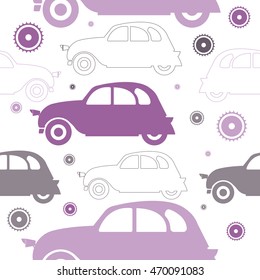 Stylish seamless pattern with retro cars isolated on white background. Perfect template for wallpaper, retro card, paper, linen, tissue, design fabric and more creative designs.