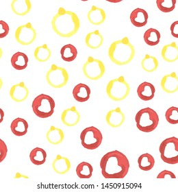 Stylish Seamless pattern a ring yellow and circle red color with heart. Perfect for your design, textile, pattern fills, box, posters, cards, etc. Pattern under the mask. Vector.