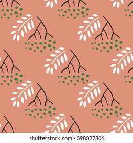 Stylish seamless pattern in Scandinavian style with berries and leaves . Vector freehand drawing