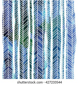 Stylish seamless pattern in Scandinavian style. Texture watercolor paint and vector drawing by hand. Abstract background with zigzags .