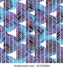 Stylish seamless pattern in Scandinavian style. Texture watercolor paint and vector drawing by hand. Abstract background with zigzags .