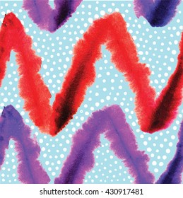 Stylish seamless pattern in Scandinavian style. Texture watercolor paint and vector drawing by hand. Abstract background with zigzags .