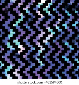 Stylish seamless pattern in Scandinavian style. Texture watercolor paint and vector drawing by hand. Abstract background with zigzags .