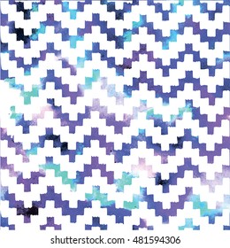 Stylish seamless pattern in Scandinavian style. Texture watercolor paint and vector drawing by hand. Abstract background with zigzags .