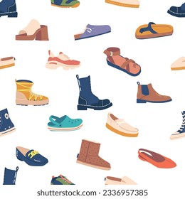 Diseño elegante sin costura con zapatos, con diferentes tipos de calzado, como botes de cuero, zapatillas, zapatillas