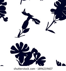 Stylish seamless pattern from the silhouettes of wildflowers of soapweed medicinal