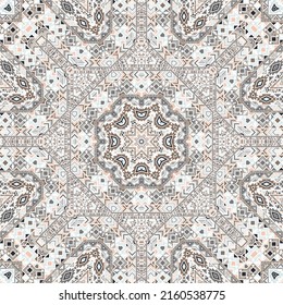 Stylish seamless pattern of simple geometry shapes structure. Graphic ancient motif. Textile print. Small elements texture. Vector embroidery ornament.