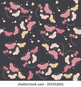 Stylish seamless pattern with trendy flowers, hearts and butterflies. Endless pattern can be used for wallpaper , web page background, surface textures, linen, tile and more creative designs.