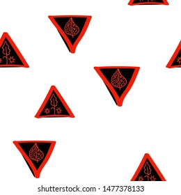 Stylish Seamless pattern with Triangles Black and Vivid red color. Can be used for printing on packaging, bags, cups, laptop, box, etc. Pattern under the mask. Vector.