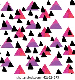 
Stylish seamless pattern with triangles in a Scandinavian style . Vector freehand drawing .