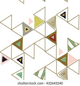 Stylish seamless pattern with triangles in a Scandinavian style . Vector freehand drawing .