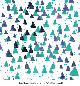 Stylish seamless pattern with triangles in a Scandinavian style . Vector freehand drawing .