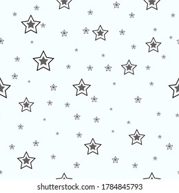 Stylish seamless pattern. White and black stars on a gray background. Staggered.