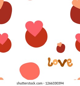 Stylish Seamless Pattern Word Love In A Different Colours And Heart On A Dot. Elements are not cropped. Pattern under the mask. Perfect design for textile, box, posters, cards, web etc.
