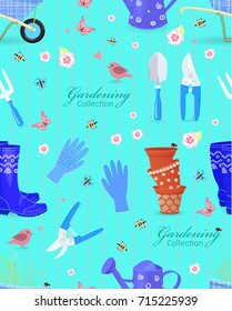 stylish seamless texture with gardening tools and equipments 