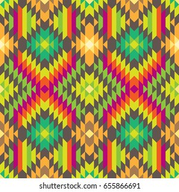Stylish Seamless Tribal Pattern for Textile Design. Geometrical Vector Background in Ethnic Style. Mix of Colorful Triangles and Rhombuses