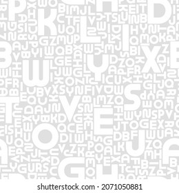 Stylish seamless vector alphabet pattern. Fashion repeatable trendy white and gray background.