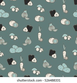 Stylish seamless vector background with color decorative vegetable icons