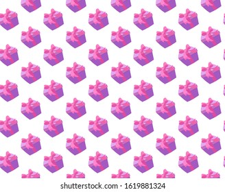 Stylish seamless vector background. Holiday gifts with pink ribbon. 
Pattern saturated color for printing on packaging, wrapping paper, textiles.