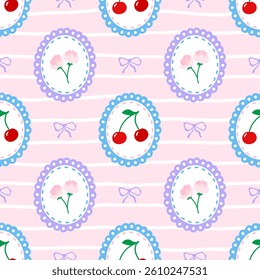 Stylish seamless vector print with cherries, ideal for modern fabric, edible-themed wallpapers, and playful textile designs