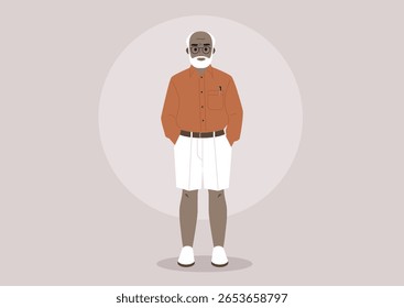 Stylish senior man enjoys a sunny day wearing shorts, relaxed with confidence and charm in a casual setting