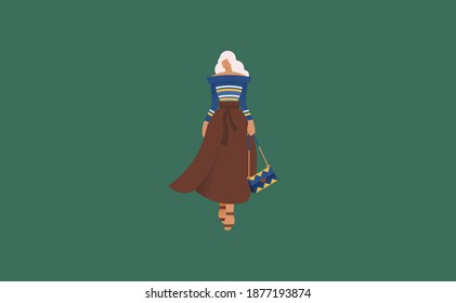 Stylish senior woman with white hair illustration. Modern style cartoon on a color clean background. Vector.