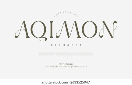 Fonte serif elegante com swashes elegantes e curvas refinadas, ideal para marca de luxo, editoriais e manchete artística