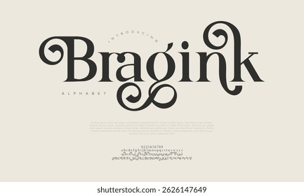 Stylish serif font with ornamental curves, ideal for vintage-inspired and elegant projects