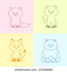 Stylish set beautiful flat animals draw a simple line