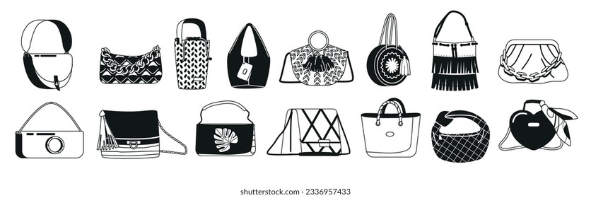 Stylish Set Of Black And White Women Bags And Clutches, Perfect For Any Occasion. Sleek Design And Versatile Options