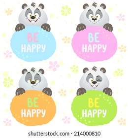 Stylish set cards of funny and cute emoticons panda