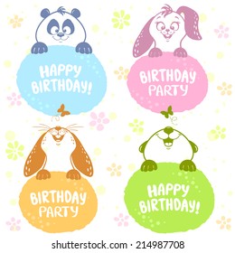 Stylish set cards of funny and cute panda and bunny