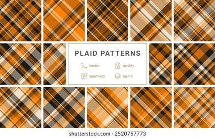 A stylish set of checkered plaid patterns in trendy colors, perfect for shirts, textiles, and old-fashioned clothing prints.