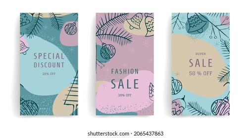Stylish set of creative cards. Template with place for text. Suitable for scrapbooking cover, greetings, invitations, stickers, stories, advertisements, planners. Vector illustration