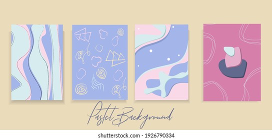 Stylish set of design template with organic abstract shapes in pastel colors. Modern background for beauty branding design. Vertical A4 format. Vector Illustration