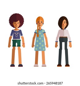 Stylish set with girls hipsters in modern clothes
