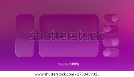 A stylish set of interface elements featuring glass button frames on a bright pink background, with smooth buttons and switches. Vector illustration.