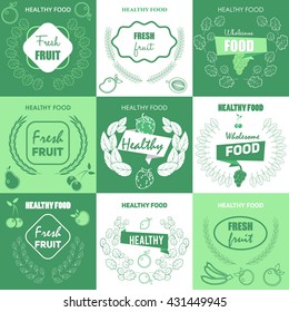 Stylish set logos and elements in thin lines for covers, business cards,  corporate design. fresh fruit,   sale of fruit, advertising and promotion