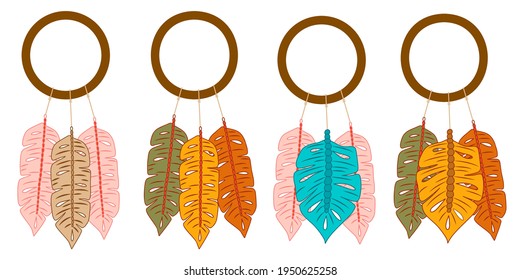 Stylish set macrame wall hangings, great design for any purposes. Bohemian style wall decor. Boho wall decor. Vector isolated illustration set