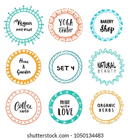 Stylish set of multi colored round frames with examples of the names of your store .Vector frameworks 4.