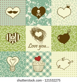 Stylish set of nine hearts