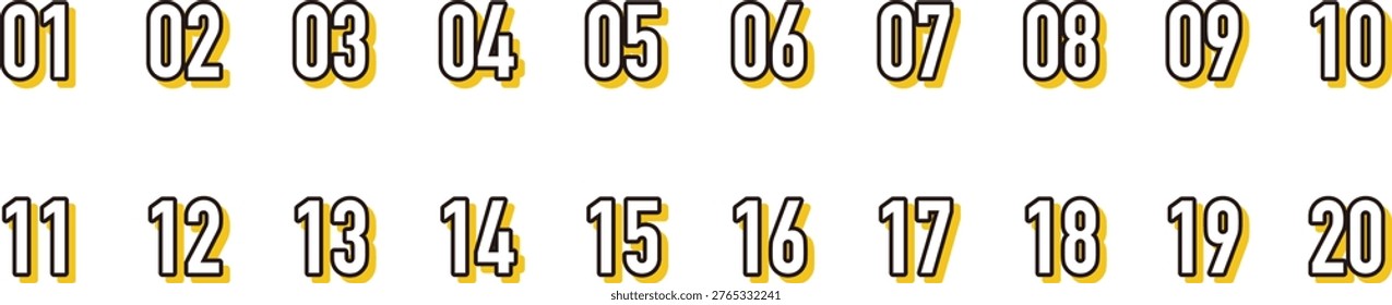 A stylish set of numbered icons from 1 to 20.