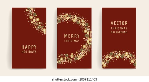 Stylish set with place for text. luxury design with beautiful balls in  on dark red background. Template design for social media posts, stories, card, banners, posters, congratulations, invitations