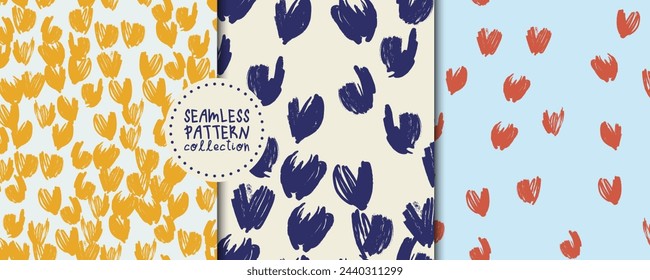 Stylish set with seamless patterns with abstract flowers. Vector backgrounds, illustrations, prints, designs