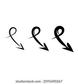 A stylish set of three hand-drawn rightward and downward curved arrows, crafted with a smooth, elegant flow. These unique black ink arrows are perfect for adding a creative touch to digital art.
