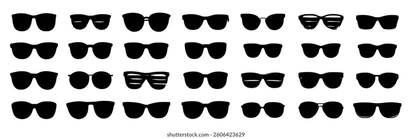  stylish set of vector goggles and eyeglasses icons. Includes modern and retro frames for fashion, vision care, and optical design. Isolated elements for elegant medical or trendy concepts